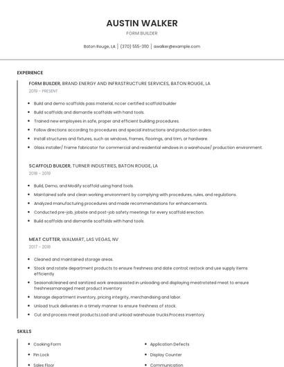 Form Builder Resume