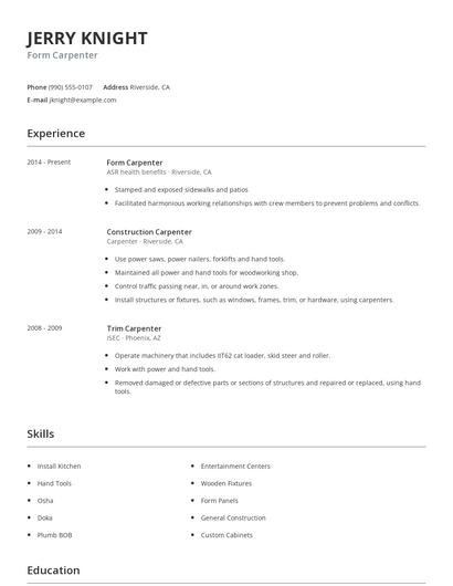 Form Carpenter Resume