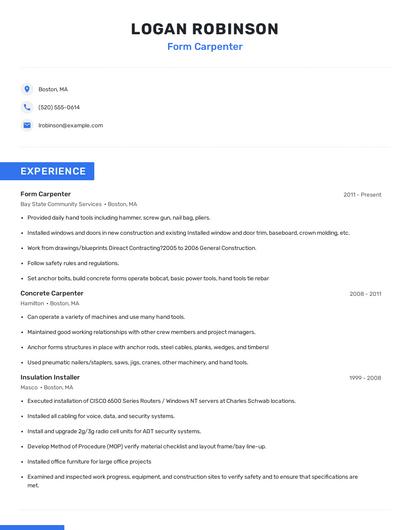 Form Carpenter Resume
