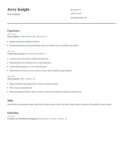 Form Carpenter Resume