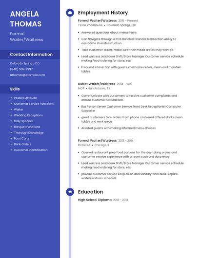 Formal Waiter/Waitress Resume