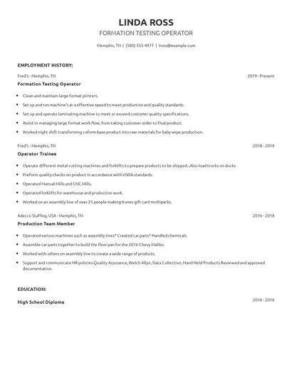 Formation Testing Operator Resume