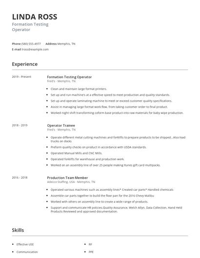 Formation Testing Operator Resume