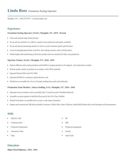 Formation Testing Operator Resume