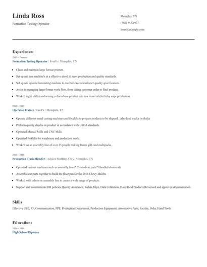 Formation Testing Operator Resume