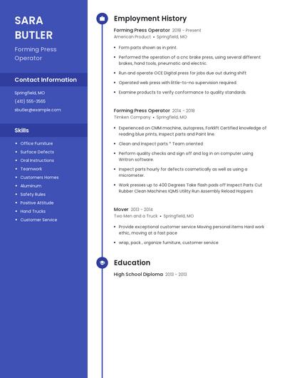 Forming Press Operator Resume