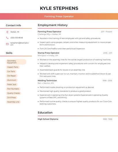 Forming Press Operator Resume