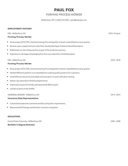 Forming Process Worker Resume