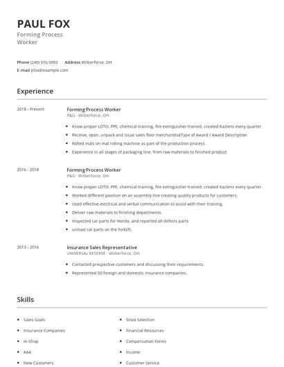 Forming Process Worker Resume