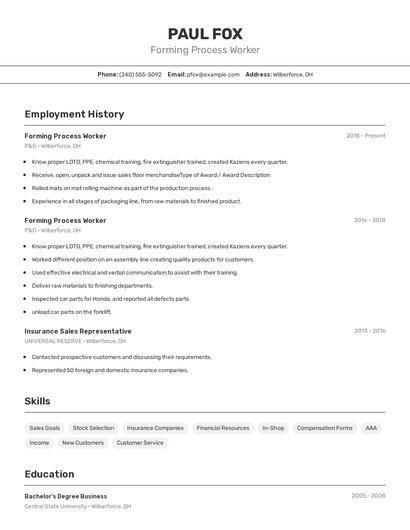 Forming Process Worker Resume