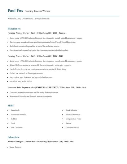 Forming Process Worker Resume