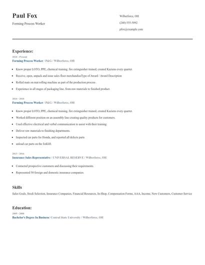 Forming Process Worker Resume