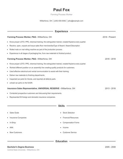 Forming Process Worker Resume