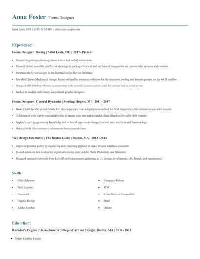 Forms Designer Resume