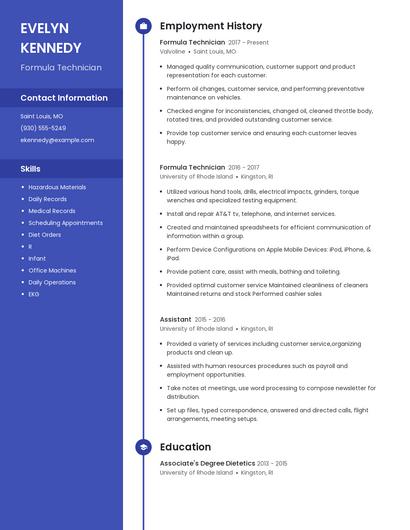 Formula Technician Resume