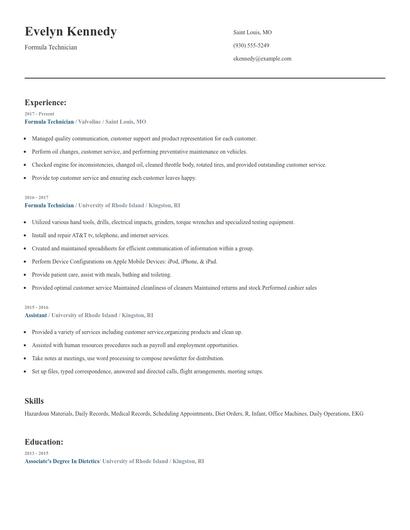Formula Technician Resume
