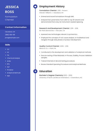 Formulation Chemist Resume