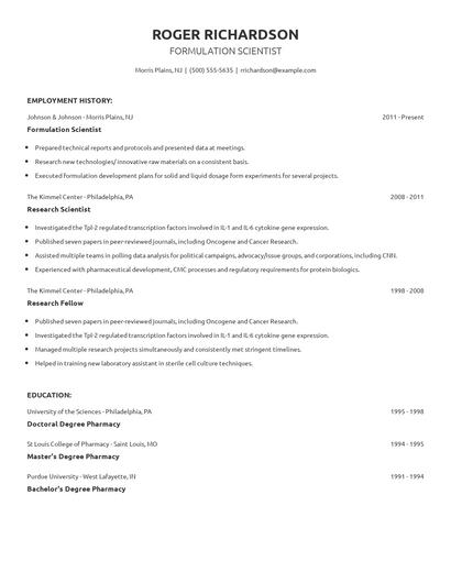 Formulation Scientist Resume