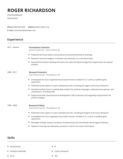 Formulation Scientist Resume