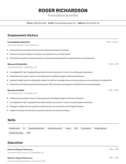 Formulation Scientist Resume