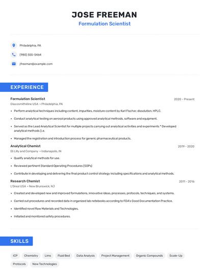 Formulation Scientist Resume