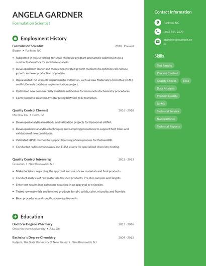 Formulation Scientist Resume