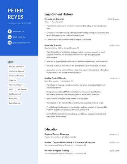 Formulation Scientist Resume