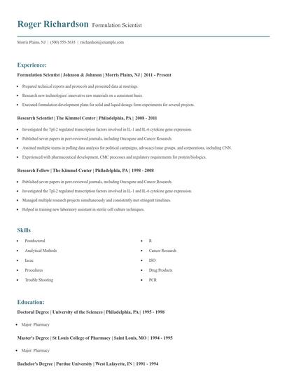 Formulation Scientist Resume