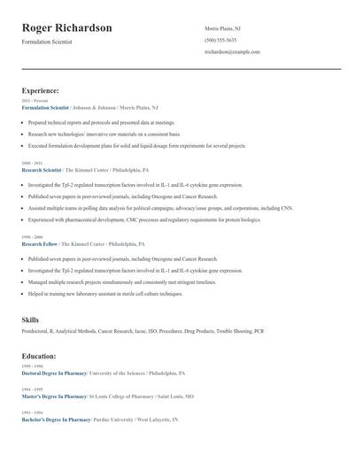 Formulation Scientist Resume
