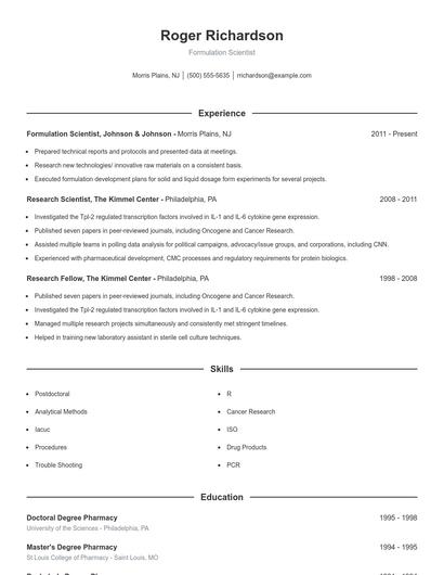 Formulation Scientist Resume