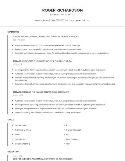 Formulation Scientist Resume