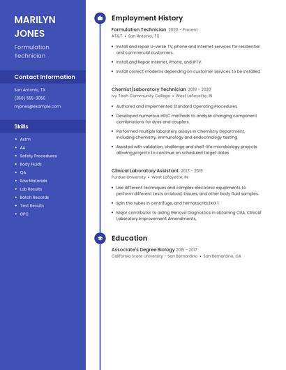 Formulation Technician Resume