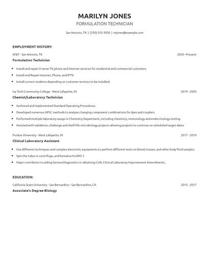 Formulation Technician Resume