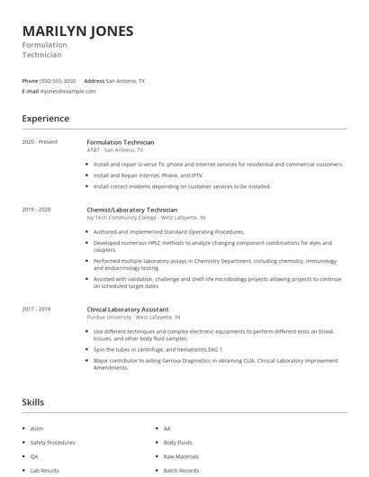 Formulation Technician Resume
