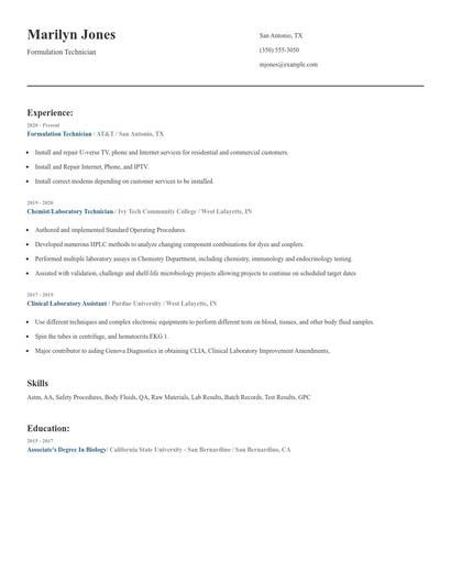 Formulation Technician Resume