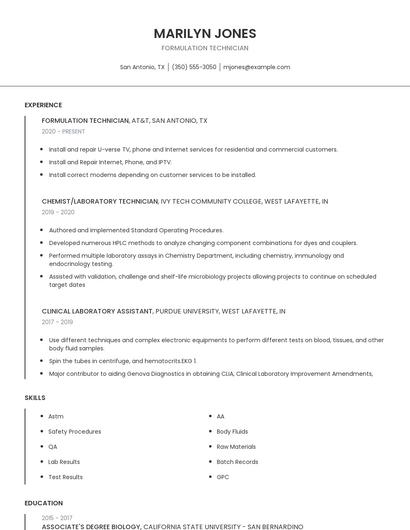 Formulation Technician Resume