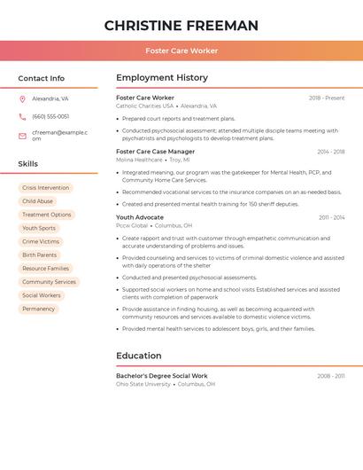 Foster Care Worker Resume