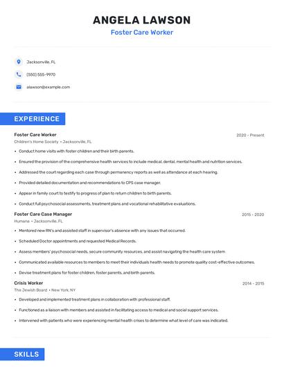 Foster Care Worker Resume