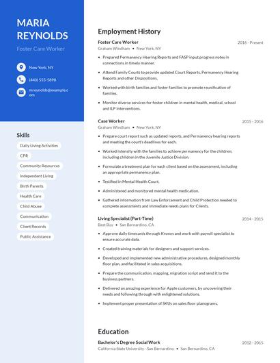 Foster Care Worker Resume