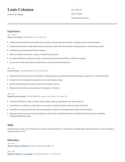 Foster Care Worker Resume