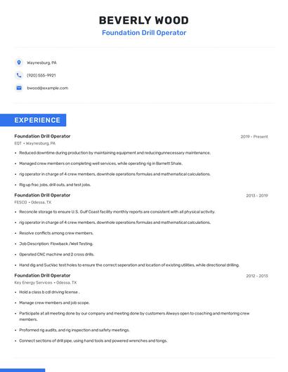 Foundation Drill Operator Resume