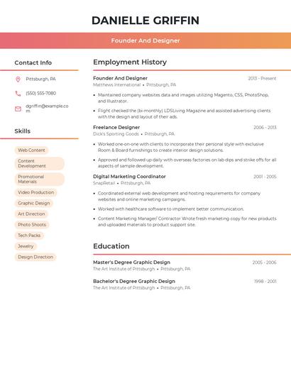 Founder And Designer Resume
