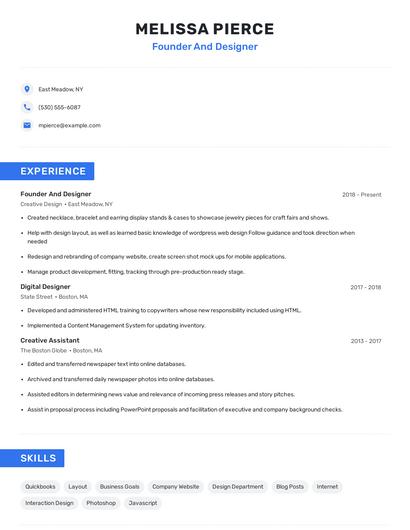 Founder And Designer Resume
