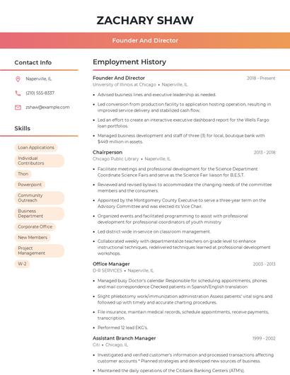 Founder And Director Resume