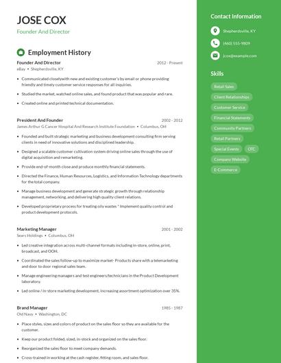 Founder And Director Resume
