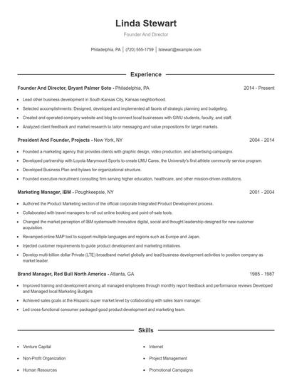 Founder And Director Resume