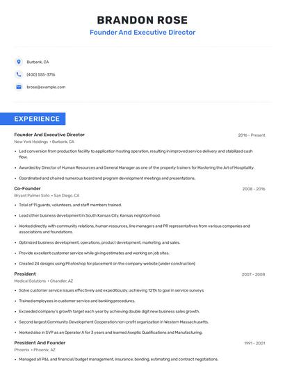 Founder And Executive Director Resume