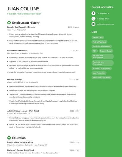 Founder And Executive Director Resume
