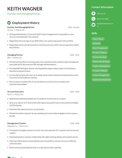 Founder And Managing Partner Resume