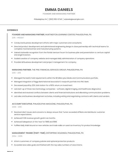 Founder And Managing Partner Resume